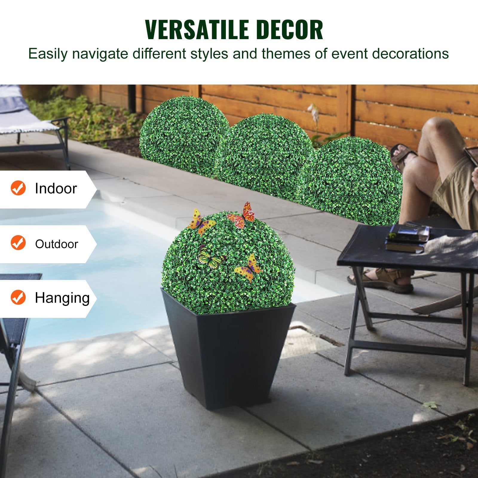 Artificial Topiaries Boxwood Trees,  Ball-Shape Faux Topiaries Plant, All-year Green Feaux Plant Decorative Balls Balcony,Garden, Wedding And Home