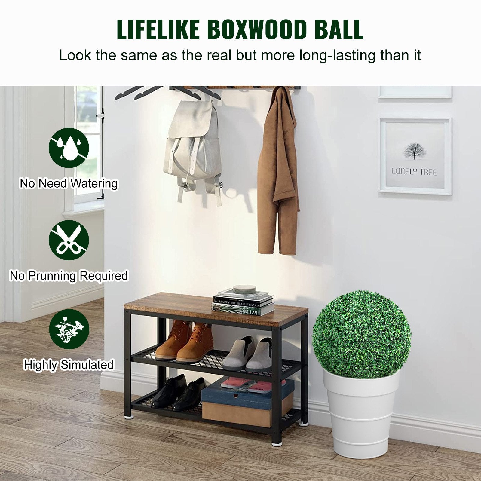 Artificial Topiaries Boxwood Trees,  Ball-Shape Faux Topiaries Plant, All-year Green Feaux Plant Decorative Balls Balcony,Garden, Wedding And Home