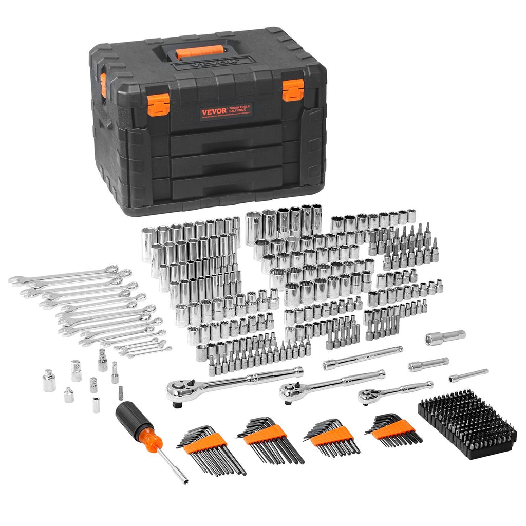 Mechanics Tool Set And Socket Set, Drive Deep And Standard Sockets, 450 Pcs SAE And Metric Mechanic Tool Kit With Bits, Hex Wrenches, Combination Wrench, Accessories, Storage Case